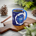 Sweet Roo Bou ceramic dachshund mug in 11 oz or 15 oz. Festive coffee with winter dog art three colors.