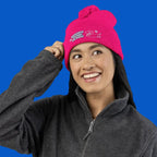 Cozy embroidered beanie with dachshund art by Sweet Roo Bou. A playful winter hat in six colors for dog lovers and fun