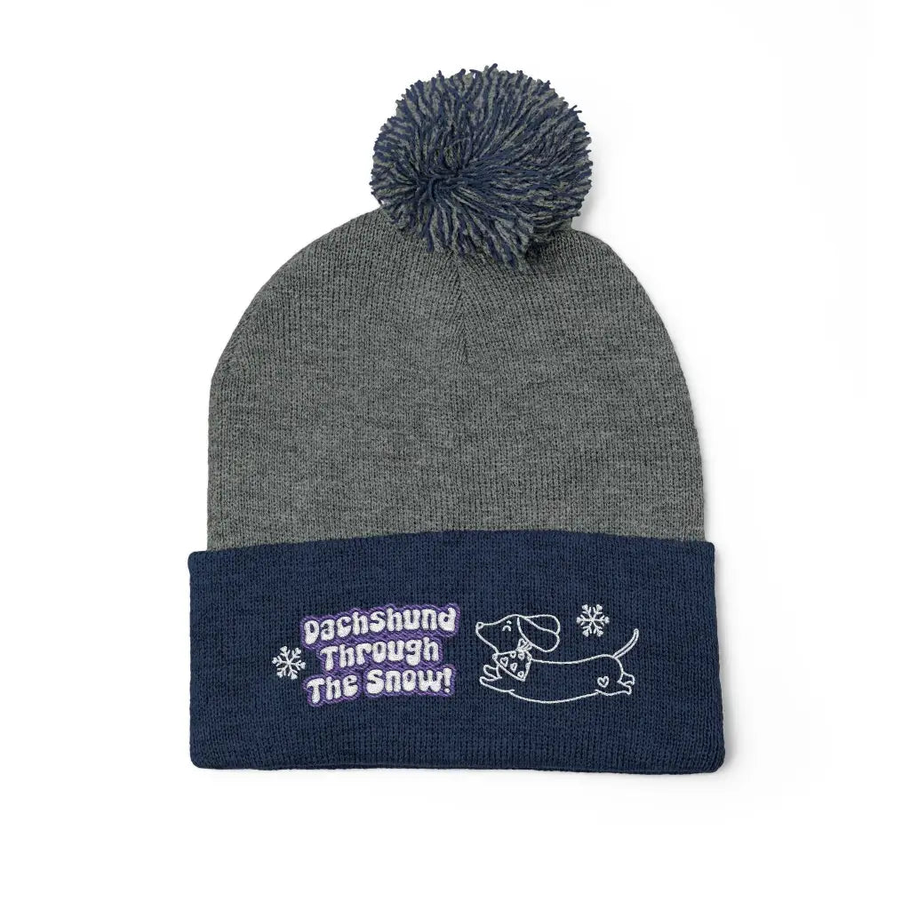 Cozy embroidered beanie with dachshund art by Sweet Roo Bou. A playful winter hat in six colors for dog lovers and fun
