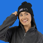 Cozy embroidered beanie with dachshund art by Sweet Roo Bou. A playful winter hat in six colors for dog lovers and fun