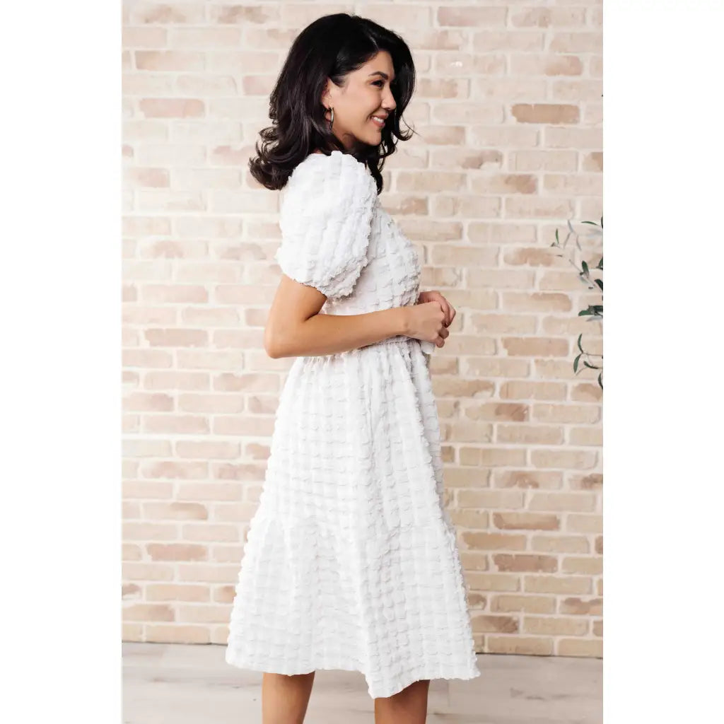 Make a statement in our bubble midi dress. Plus size approved with pockets tie belt and tiered skirt - whimsical