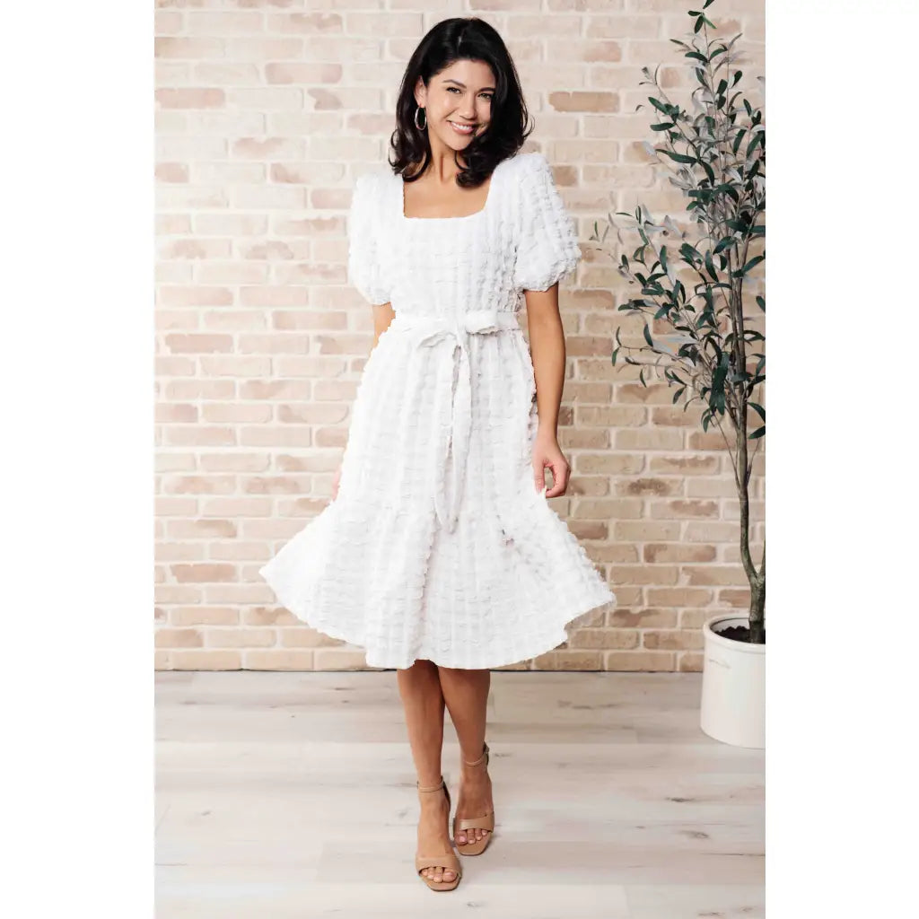 Make a statement in our bubble midi dress. Plus size approved with pockets tie belt and tiered skirt - whimsical
