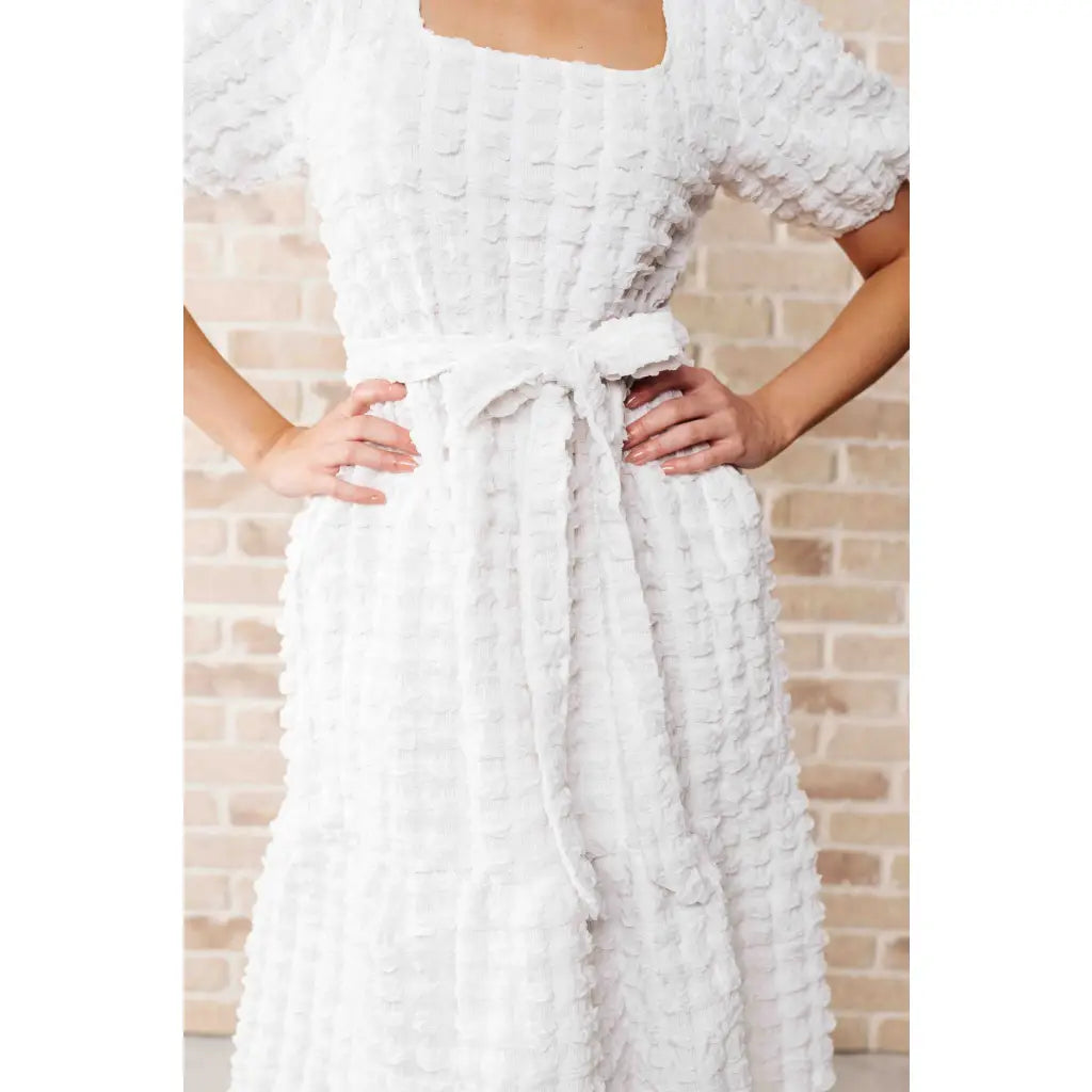 Make a statement in our bubble midi dress. Plus size approved with pockets tie belt and tiered skirt - whimsical