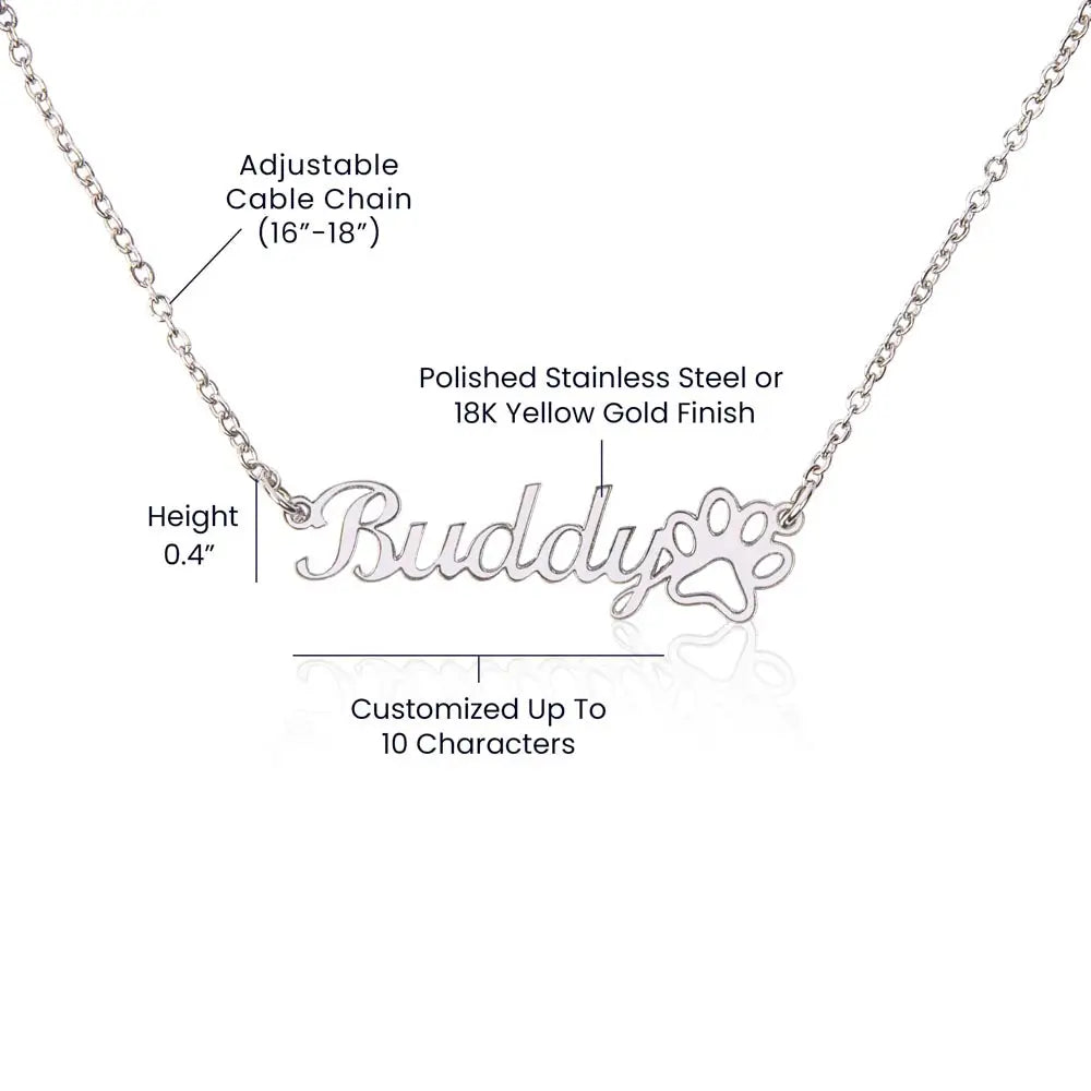 Dog Momma Days™ Personalized Necklace – Name & Paw Print