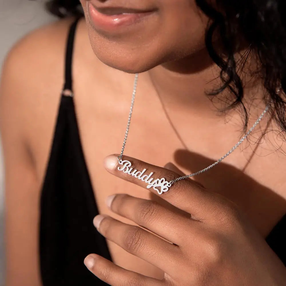 Dog Momma Days™ Personalized Necklace – Name & Paw Print