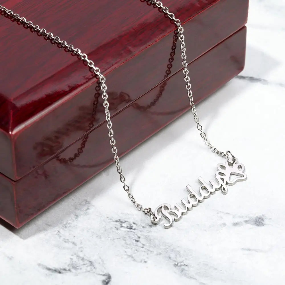 Dog Momma Days™ Personalized Necklace – Name & Paw Print