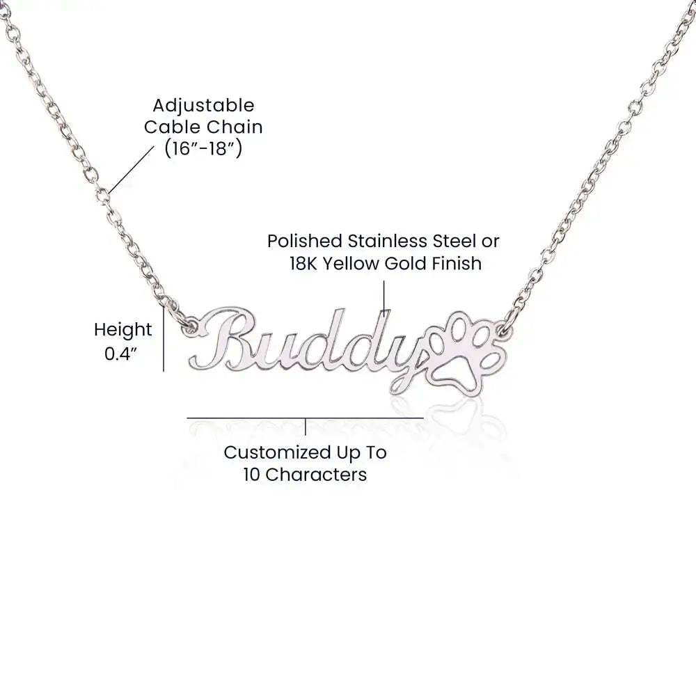 Celebrate Dog Momma Days™ any day of the year with our personalized necklace featuring your favorite pet name and a paw