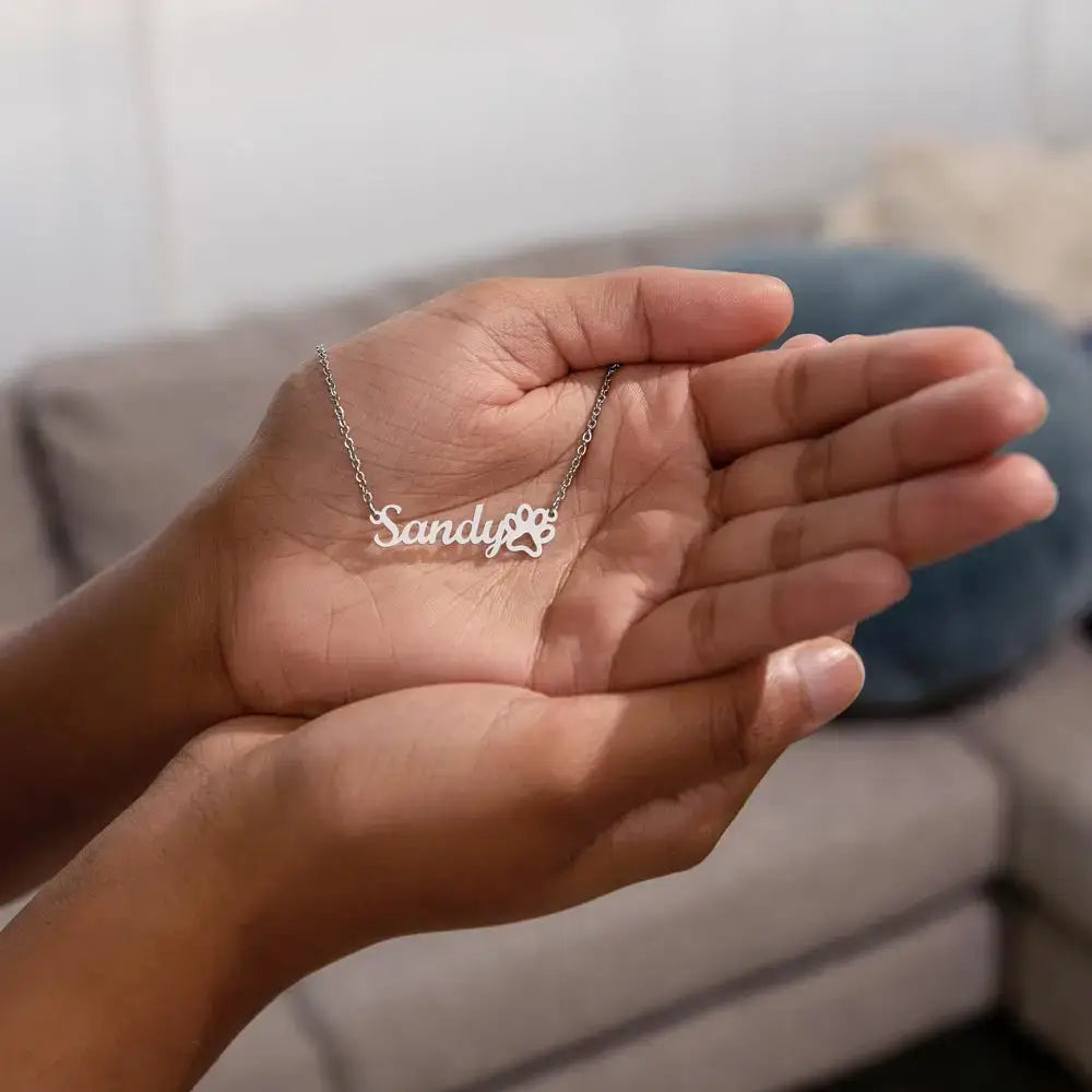 Celebrate Dog Momma Days™ any day of the year with our personalized necklace featuring your favorite pet name and a paw