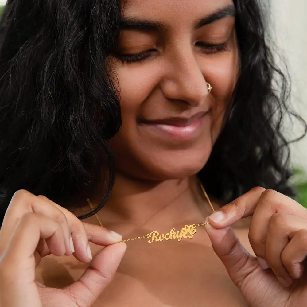 Dog Momma Days™ Personalized Necklace – Name & Paw Print