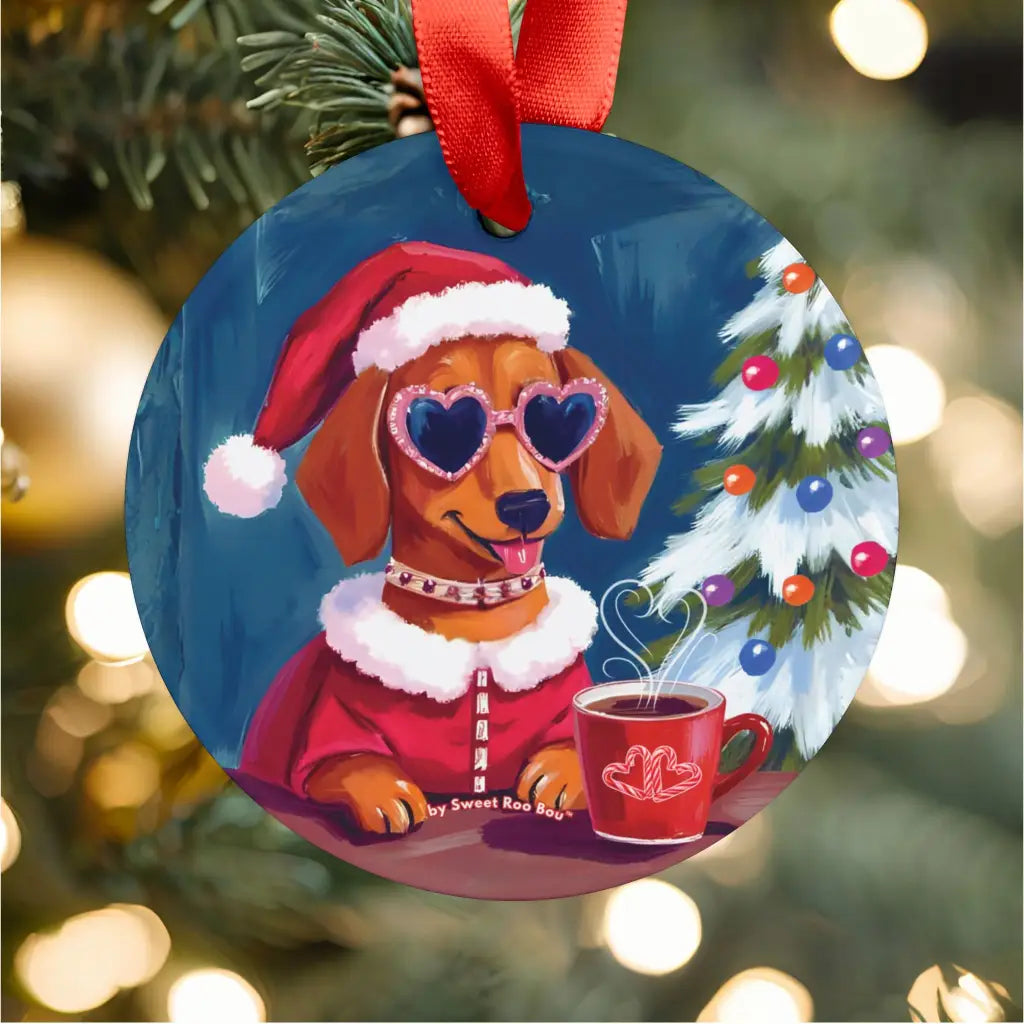 Doxie Claus Holiday Acrylic Ornament