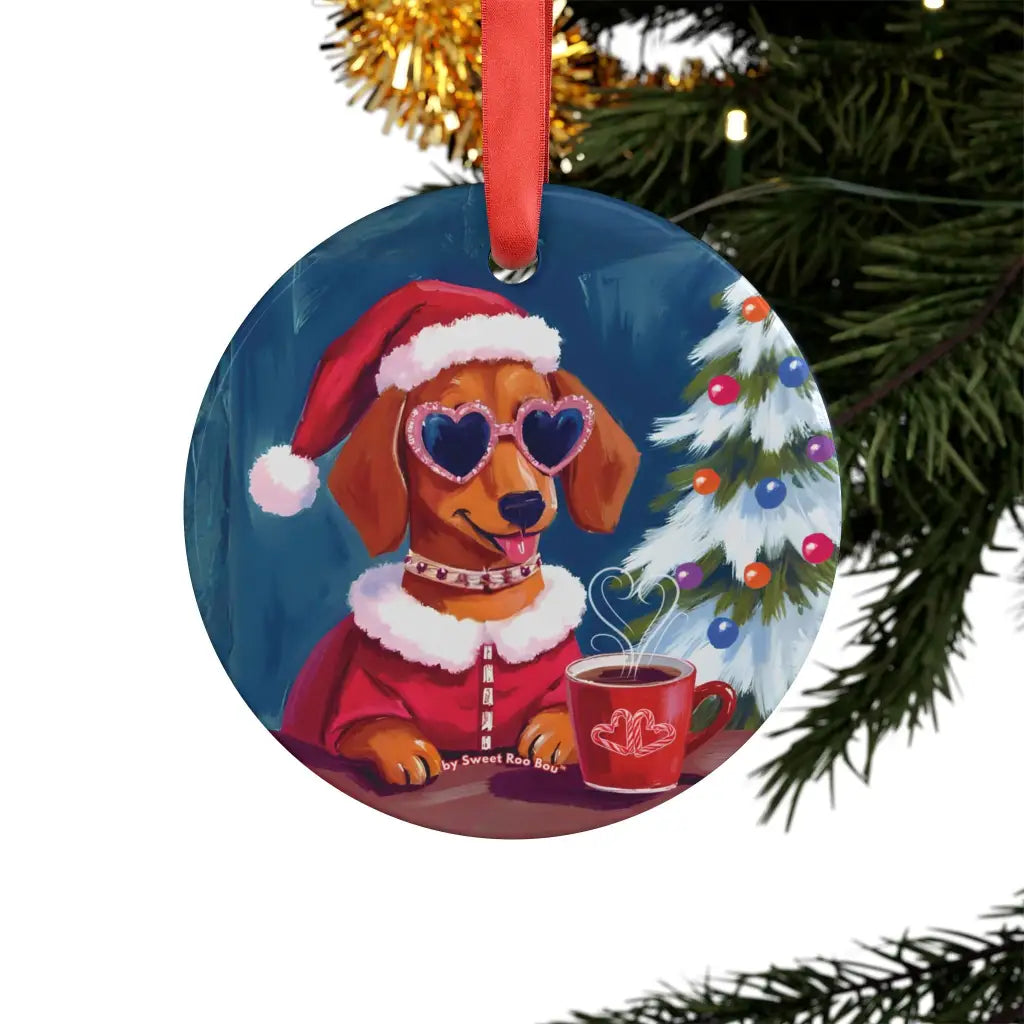 Doxie Claus Holiday Acrylic Ornament