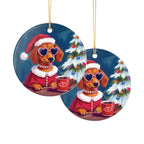 Doxie Claus Holiday Ceramic Ornament