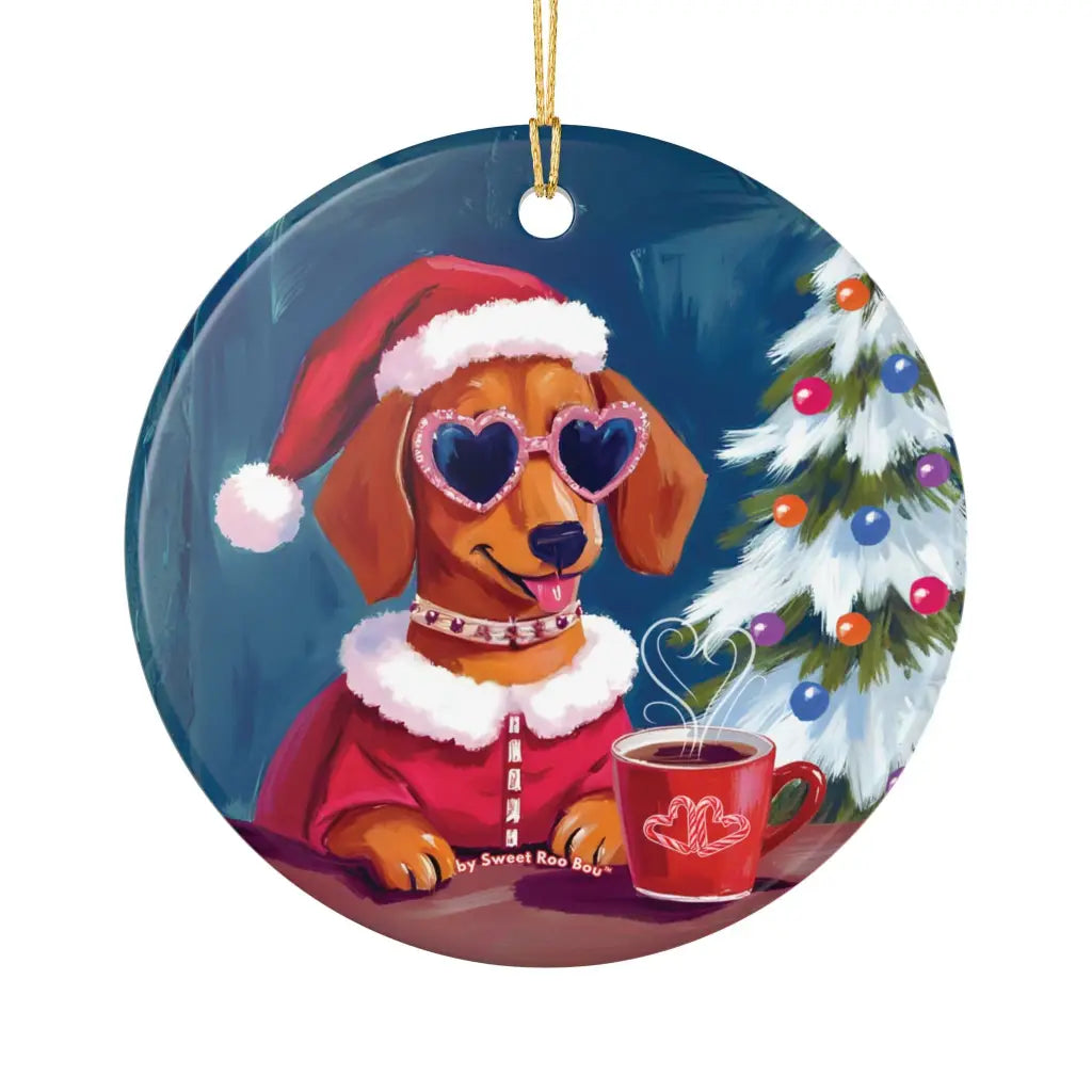 Doxie Claus Holiday Ceramic Ornament