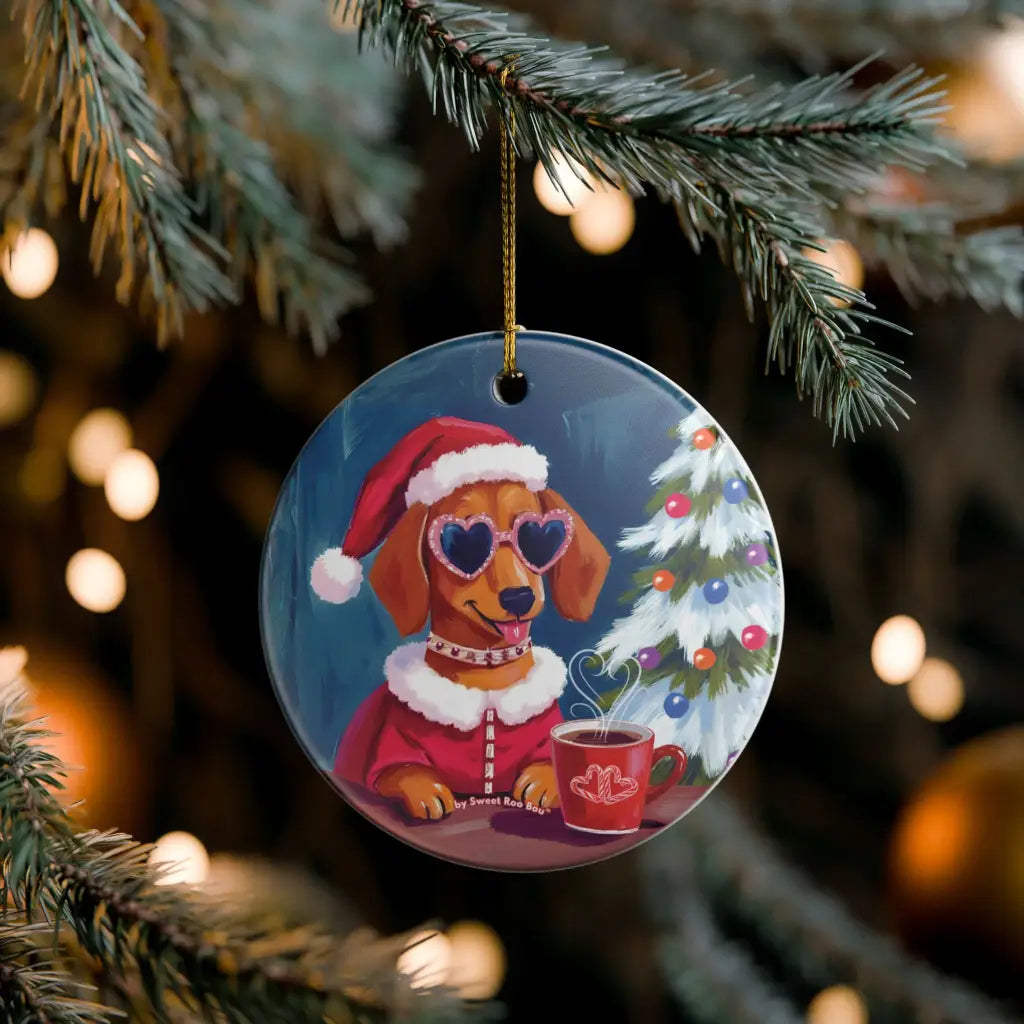 Doxie Claus Holiday Ceramic Ornament
