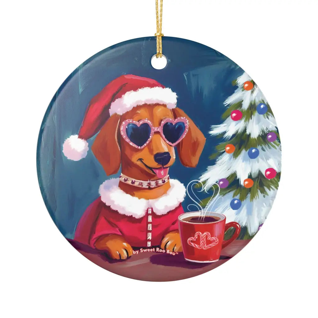 Doxie Claus Holiday Ceramic Ornament