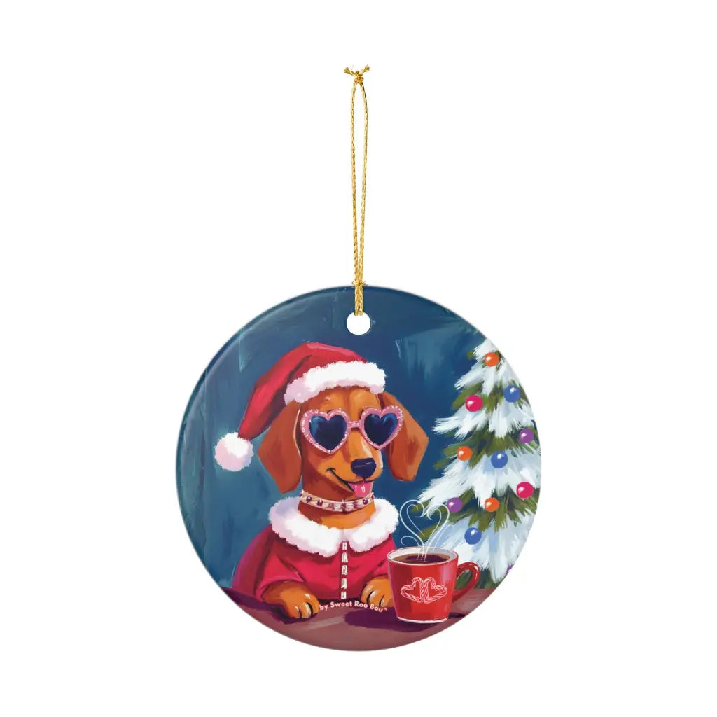 Doxie Claus Holiday Ceramic Ornament