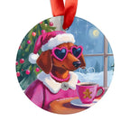 Doxie Claus in Pink Holiday Acrylic Ornament