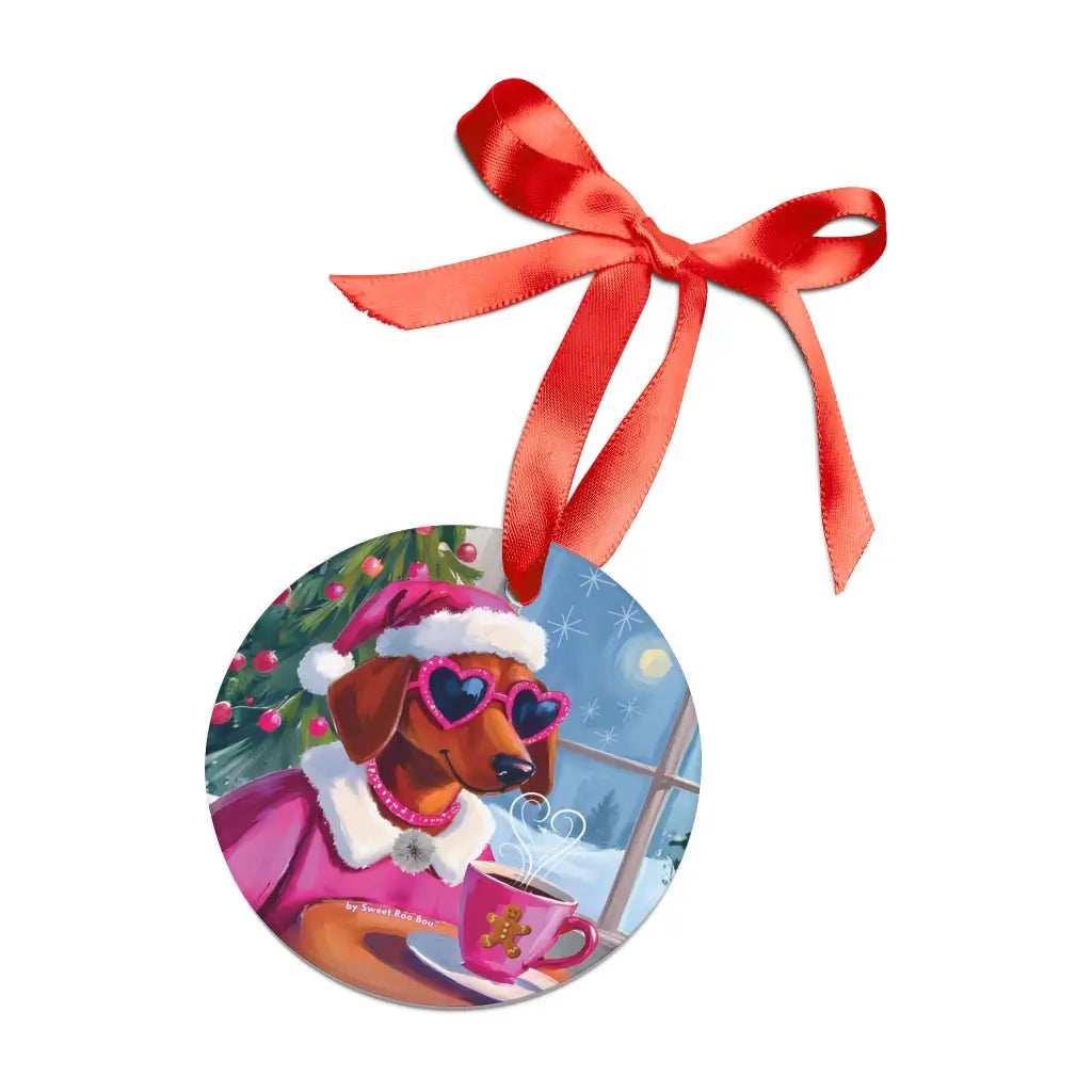 Doxie Claus in Pink Holiday Acrylic Ornament