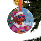 Doxie Claus in Pink Holiday Acrylic Ornament