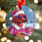 Doxie Claus in Pink Holiday Acrylic Ornament