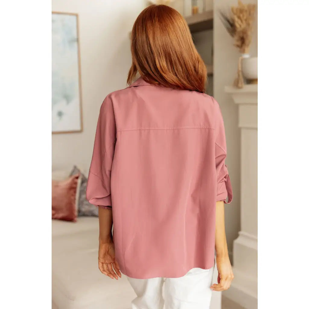 Dusty blush button up top S to 3XL plus size friendly and chic. Soft versatile polished for work or weekends