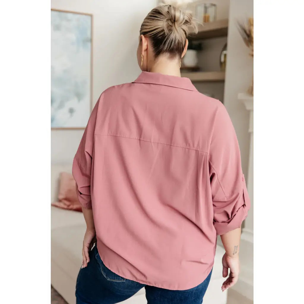 Dusty blush button up top S to 3XL plus size friendly and chic. Soft versatile polished for work or weekends