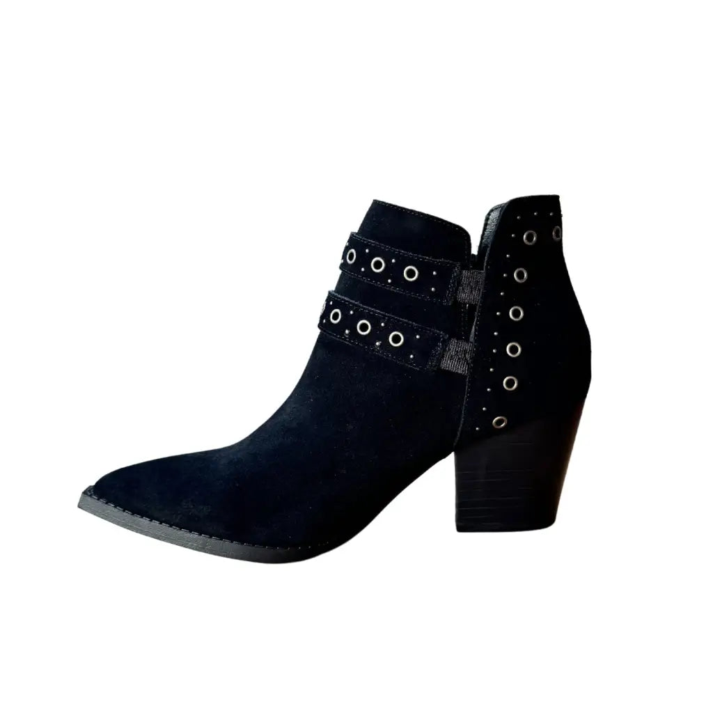 Step into timeless style with the Elsa Leather Ankle Boot in Black! Genuine suede stylish hardware and cushioned