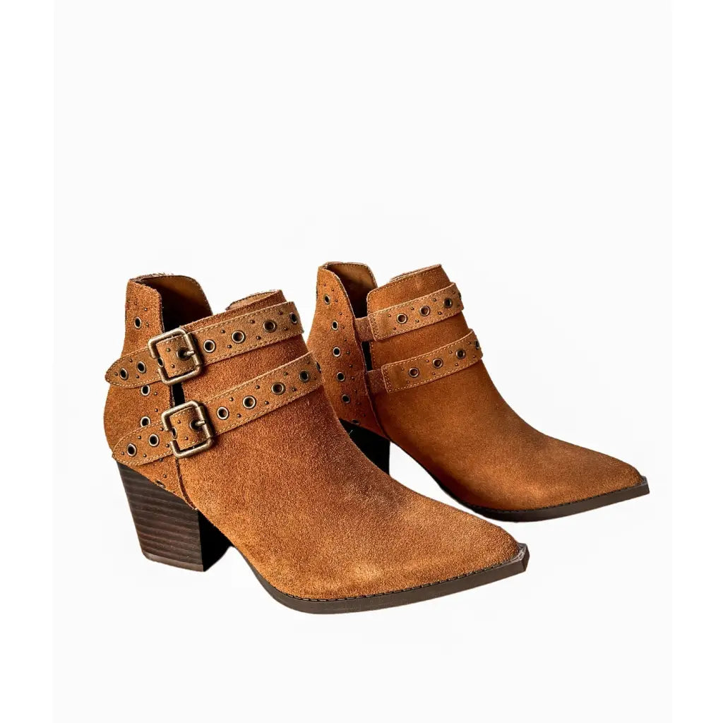 A timeless staple the Elsa Leather Ankle Boot in Tan features genuine suede stylish hardware and cushioned comfort.