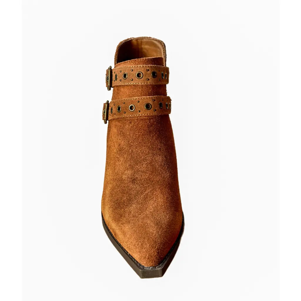 A timeless staple the Elsa Leather Ankle Boot in Tan features genuine suede stylish hardware and cushioned comfort.