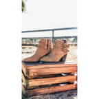 A timeless staple the Elsa Leather Ankle Boot in Tan features genuine suede stylish hardware and cushioned comfort.