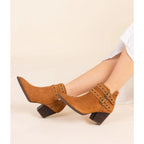 A timeless staple the Elsa Leather Ankle Boot in Tan features genuine suede stylish hardware and cushioned comfort.