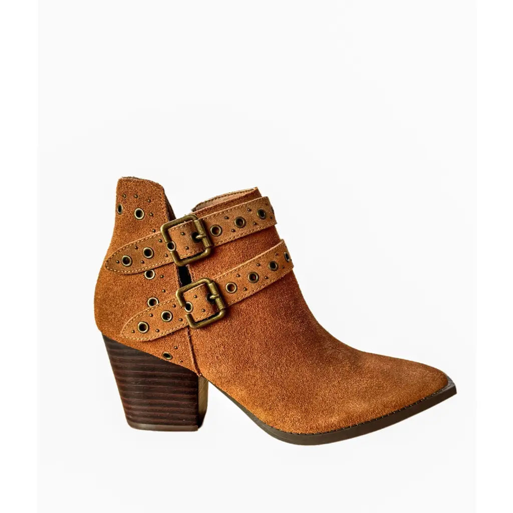 A timeless staple the Elsa Leather Ankle Boot in Tan features genuine suede stylish hardware and cushioned comfort.