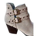 Timeless and versatile the Elsa Leather Ankle Boot in Taupe features a chic genuine suede with stylish hardware