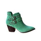 Make a statement with the Elsa Leather Ankle Boot in Teal! Genuine suede stylish hardware and cushioned comfort.