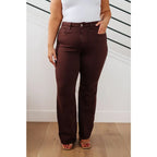 Our Espresso Flares Control Top Judy Blue Jeans look as great they feel! Enjoy the garment-dyed espresso brown coloring