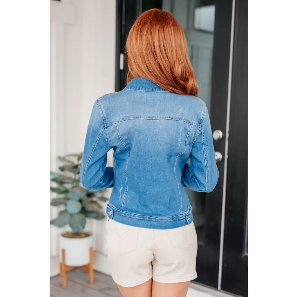 Elevate your denim game with our Every Occasion Button Up Jacket! This versatile medium wash piece features a collared