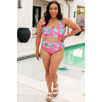 High waisted pink tropical swim bottoms plus sizes included. Ribbed cheeky cut and made to flatter every curve.