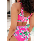 Feel bold in our Pink Tropical Swim Top plus sizes included. Ribbed supportive removable cups - made for sunshine-ready