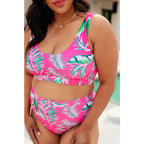 Feel bold in our Pink Tropical Swim Top plus sizes included. Ribbed supportive removable cups - made for sunshine-ready