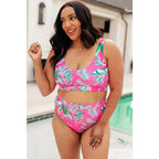 Feel bold in our Pink Tropical Swim Top plus sizes included. Ribbed supportive removable cups - made for sunshine-ready