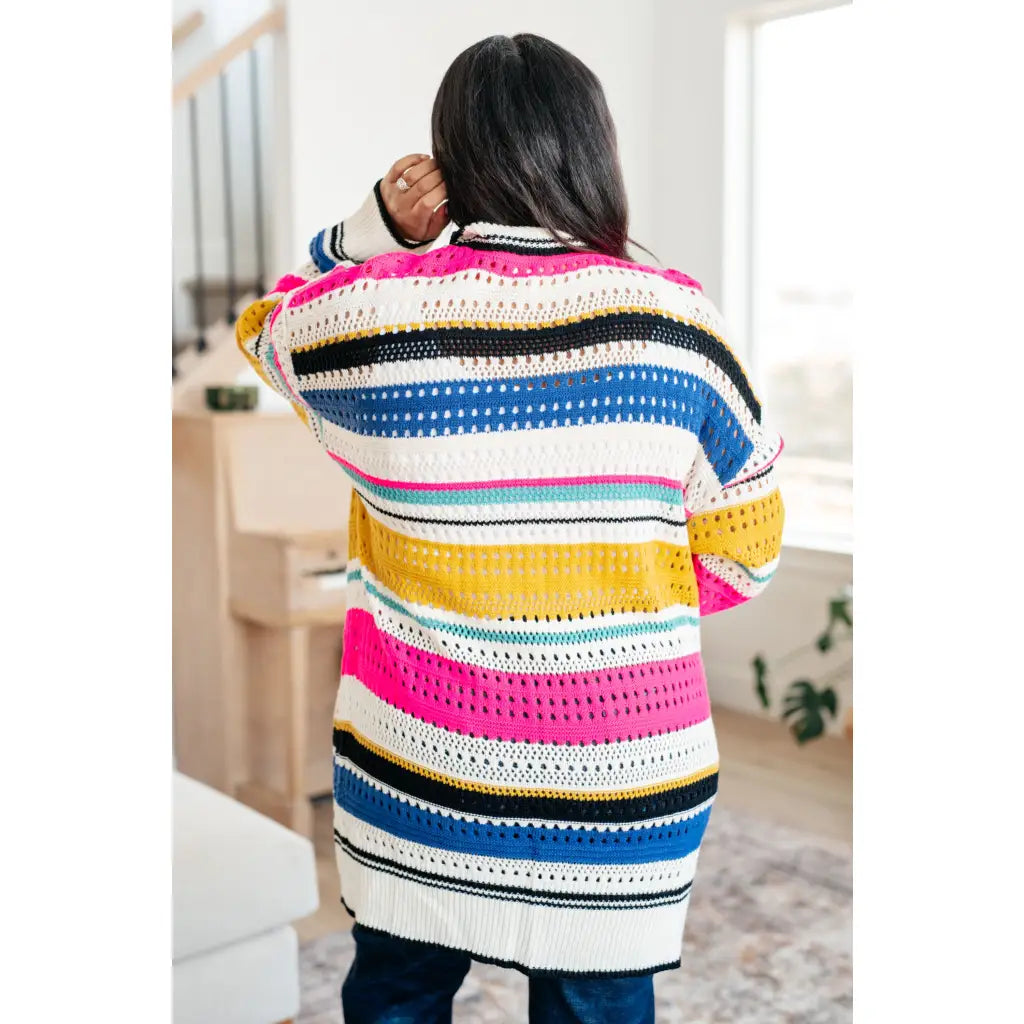 Our Felt Cute Striped Cardigan is effortlessly fashionable combining novelty mid-weight knit and bold stripes to make