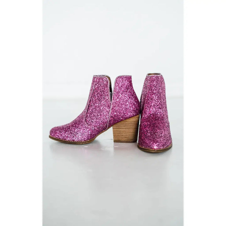 Fiera Booties in Fuchsia Pink Glitter - Shoes