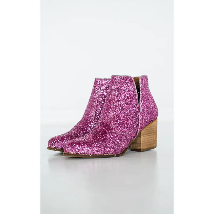 Fiera Booties in Fuchsia Pink Glitter - Shoes