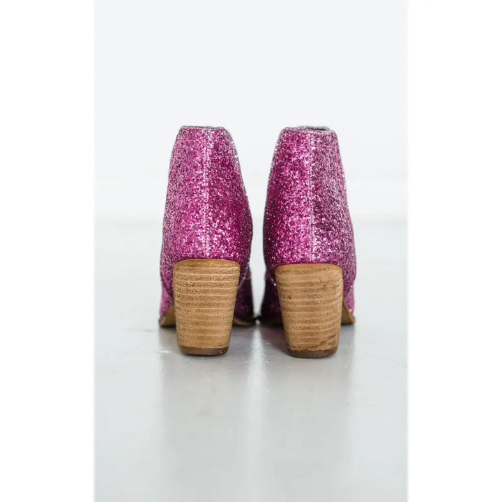 Fiera Booties in Fuchsia Pink Glitter - Shoes