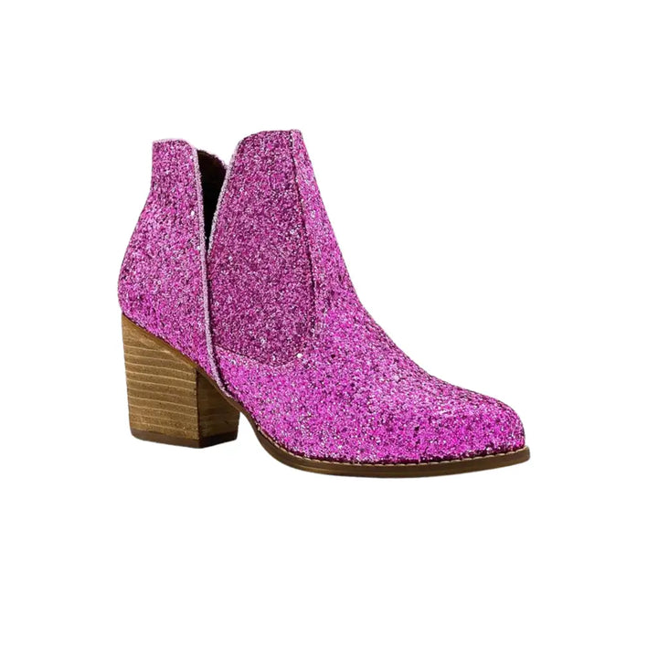 Fiera Booties in Fuchsia Pink Glitter - Shoes