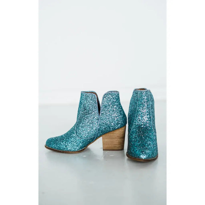 Fiera Booties in Turquoise Blue Glitter - booties