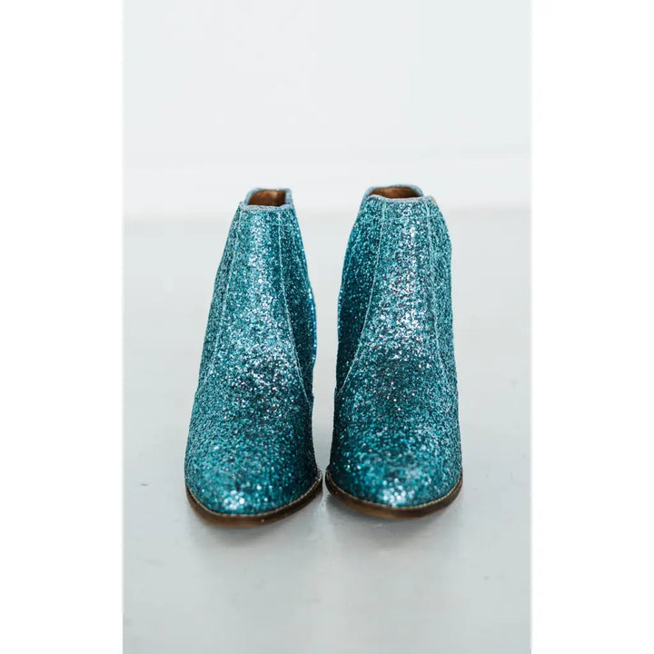 Fiera Booties in Turquoise Blue Glitter - booties