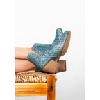 How cute are our Fiera Booties in Turquoise Blue Glitter? NOTHING quite says ’I’m here for the party’ like a pair
