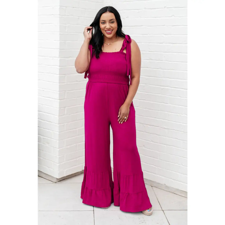 Flared and Ruffled Magenta Jumpsuit - Jumpsuits & Rompers