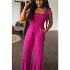 Our Flared and Ruffled Magenta Jumpsuit is perfect for every occasion. Crafted from thick stretchy jersey knit